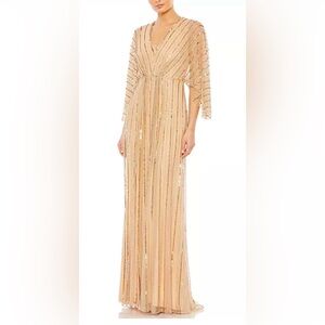 Mac Duggal Sequin Beaded Stripe Cape Sleeve V-Neck Gown NWT Size 4 Style 93841